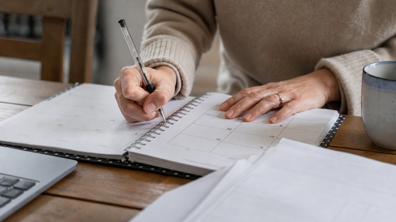 Parent employeur tenant à jour sur un calendrier les congés payés de sa garde d'enfants