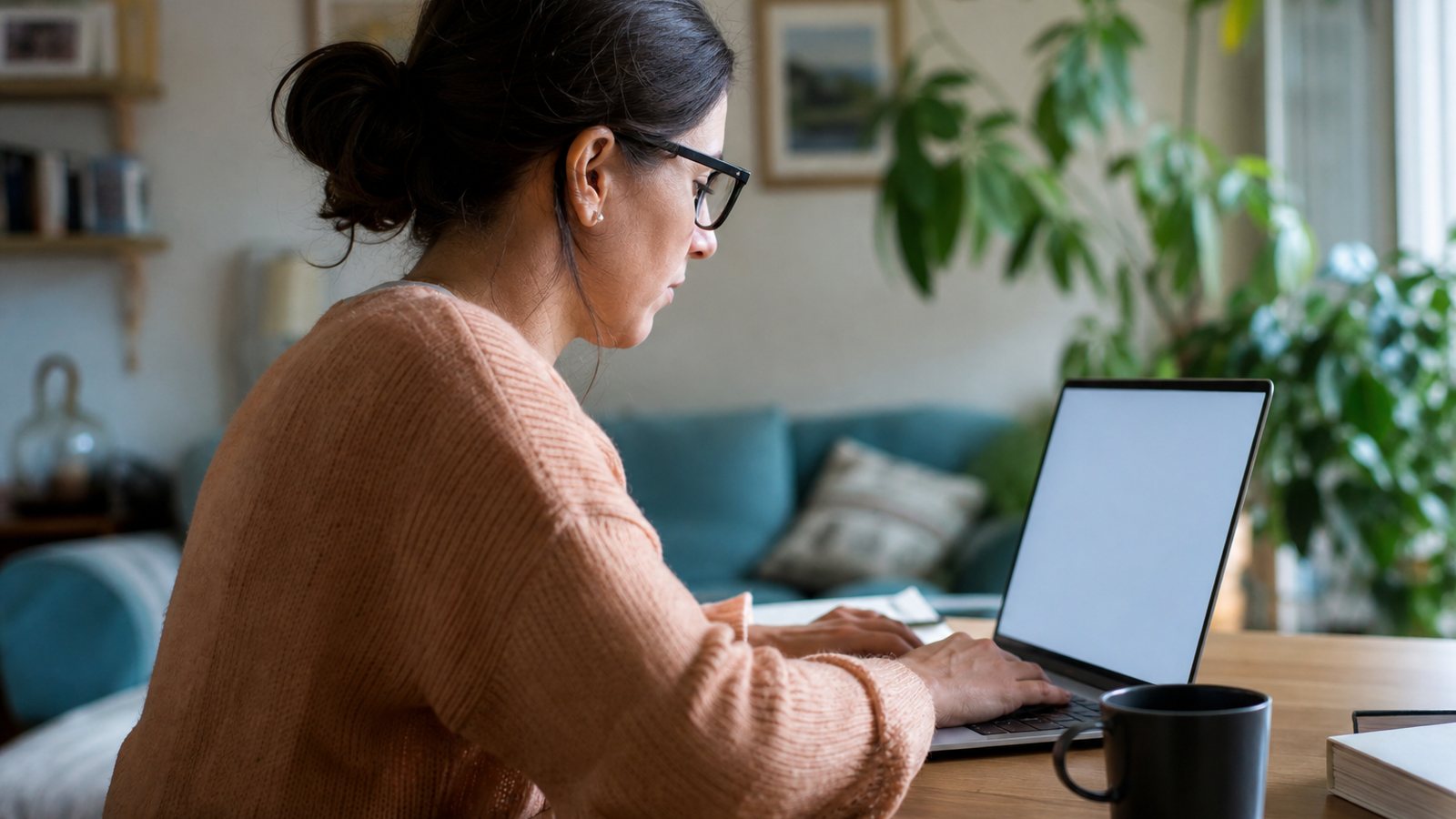 Parent employeur saisissant sur son ordinateur portable la déclaration de sa garde d'enfants